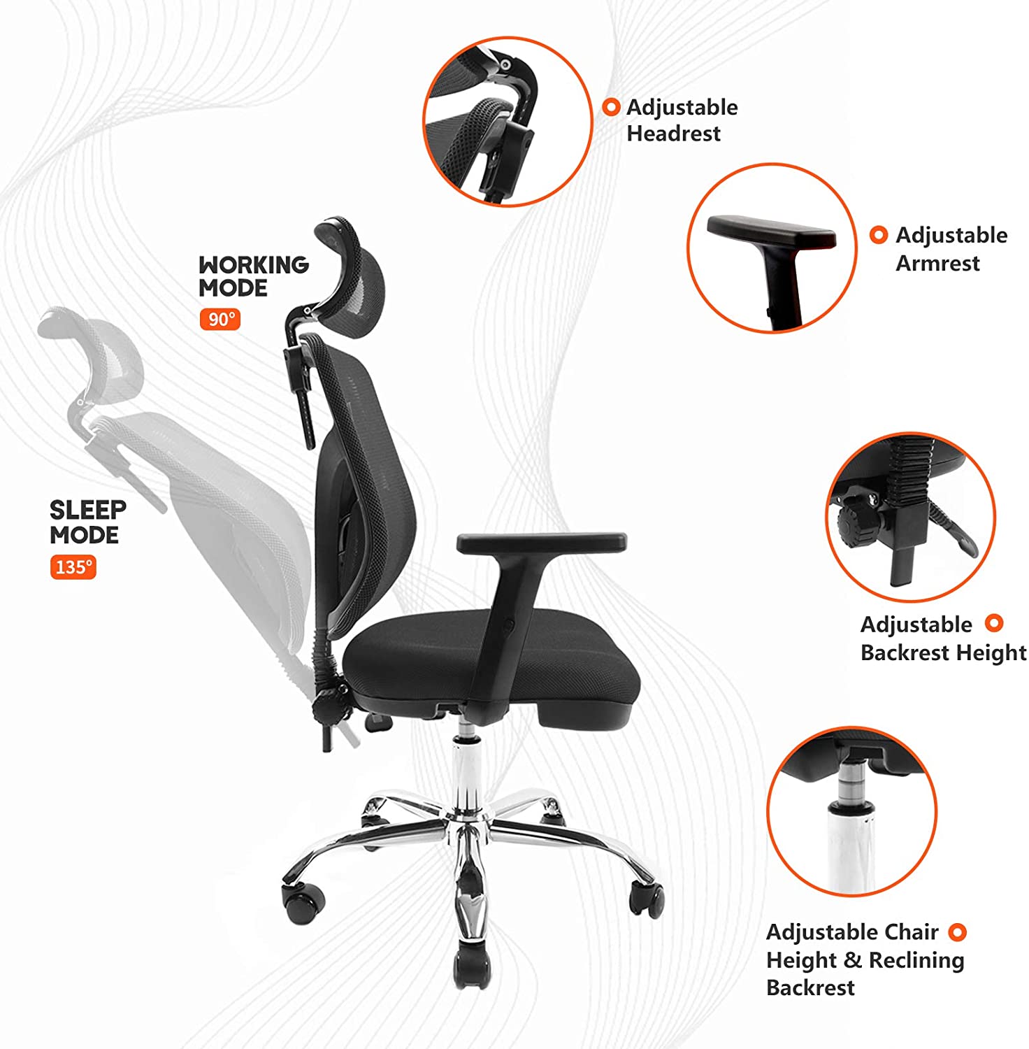 HARBLAND Ergonomic Office Chair with Adjustable Headrest Backrest and -  Harbland
